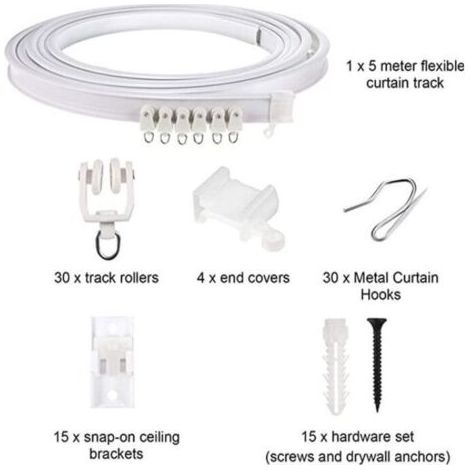 Riel de techo plegable de 5 metros, riel curvo para cortinas, montaje flexible de cortinas en el techo, riel curvo para ventanas para sistema de rieles de cortinas, separador de cama, riel de techo (1/4)