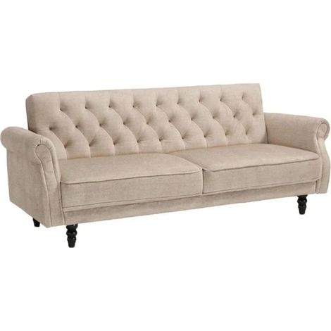 Canapé convertible MILES 3 places 220x90cm - velours beige champagne - couchage 110x180cm (1/5)