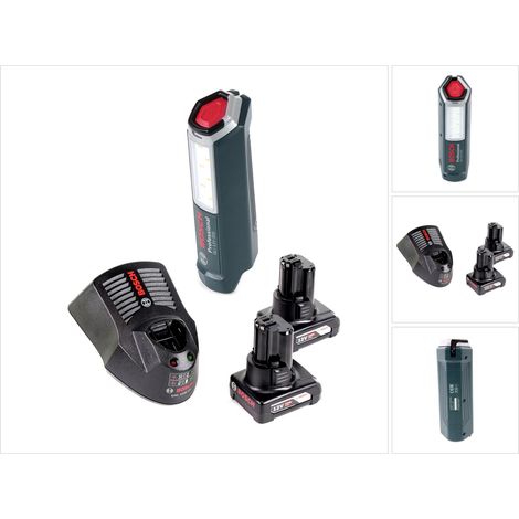 Bosch Professional GLI 12V-300 Torcia a batteria + 2x Batterie GBA 12V 6,0 Ah + Caricabatterie GAL 1230