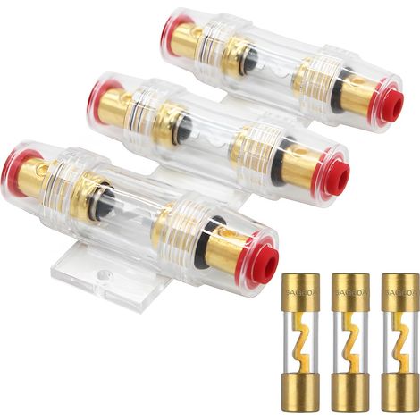 3PCS Gold Plated In-Line Agu Fuse Holder And 3 AGU Fuses, Car Fuse For Automotive Audio Power Security Protect, 12v-48v Fuses 60a Agu For Alarm Amplifier Compressors (1/5)