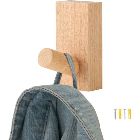 Schlichte Wandhaken aus Holz für Kleidung, Garderobenständer für den Eingangsbereich, Klebehaken ohne Bohren, Kleiderständer (1/5)