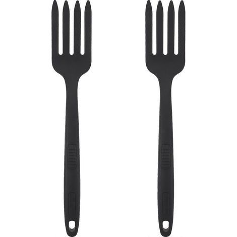 Set mit 2 wiederverwendbaren, multifunktionalen Silikon-Pastagabeln zum Kochen von Nudeln. – 29,50 x 5,30 x 2,40 cm – Schwarz (1/4)