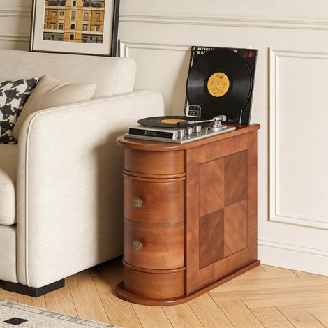 Table console en bois avec 2 tiroirs, noyer, 60x27x60 cm (1/5)