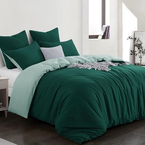 Copripiumino 220x240 Reversibile con 2 Federe 65x65 cm (Verde Scuro/Verde) - Set Letto 240 x 220 Adulto Persona in Microfibra, Set Copripiumino Chiusure Lampo (1/4)