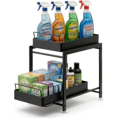 Rangement Sous Évier Coulissant Métal Noir 2 Niveaux – Assemblage facile - Étagère Sous Évier Gain de Place – Organisateur Cuisine et Salle de Bain Stable et Durable (1/5)