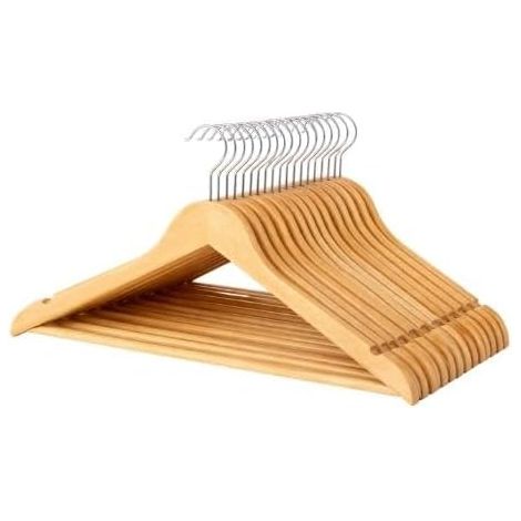 Lot de 20 Cintres Bois Naturel 45cm Crochet Pivotant Pour Vêtements Dressing (1/2)