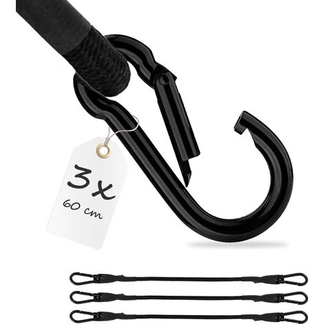 3x Spanngummi mit Karabiner 60cm in Schwarz Latex Spanngurte Gepäckspanner (1/4)