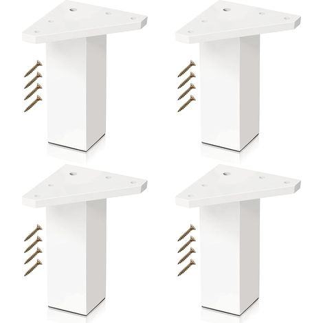 Pieds de Meuble Lot de 4 Pieds Vis Incluses - Couleur Blanc, 10 cm - Pied de Table Basse, Pied Meuble Salle de Bain, Cuisine, Meuble TV (Pack 4) (1/5)