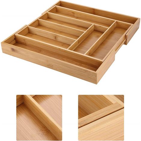 Tiroir de rangement extensible pour couverts en bambou, compartiment organisateur de cuisine (1/5)