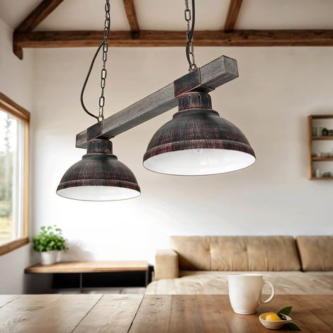 Landhaus Pendellampe HAKON Kupfer Antik mit Echt Holz
