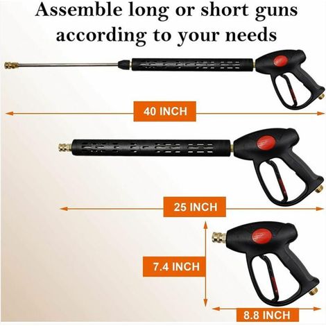Pistolet de nettoyeur haute pression de rechange avec rallonge de 16", 4000 PSI, pistolet de nettoyeur haute pression avec raccord M22-15 mm ou M22-14 mm, 5 embouts de buse, 40" (1/4)