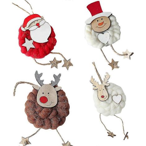 Décorations de Noël en bois : élan, bonhomme de neige, Père Noël, sapin, fête de Noël, maison (1/5)