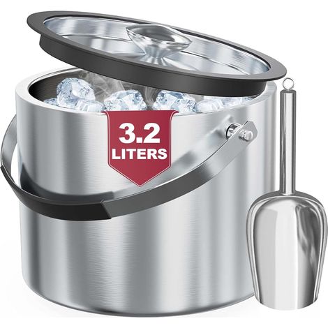 3.2L seau a glacon Isotherme Double paroi Seau à glaçons Incluse Pelle et Couvercle, seau a champagne seau a glace pour apéritifs Boisson Cocktails Bouteille Bar Anniversaires Fêtes (1/5)