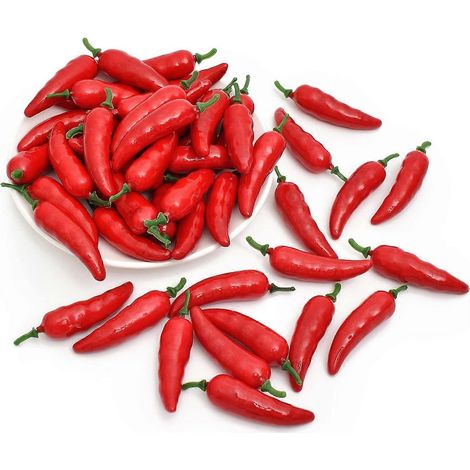 50 faux poivrons rouges réalistes, imitation piment fort, pour la cuisine et les fêtes à la maison. (1/4)