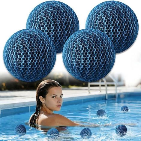 Lot De 4 Balles Nettoyage Piscine Et Spa, Absorption Huiles Et Calcaire, 6,6 x 6,6 cm, Réutilisables Filtre Eau Bleues (1/5)