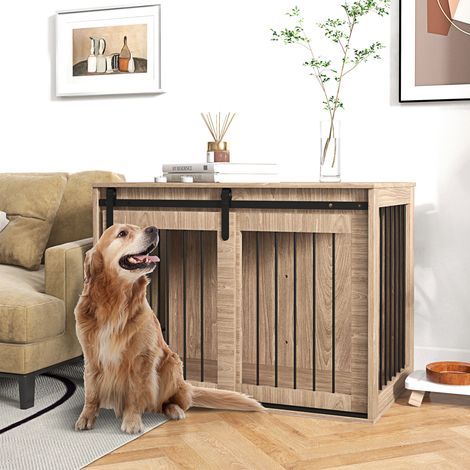 Cage pour chien verrouillable, aspect bois, style rustique, 98 cm x 58 cm x 61 cm, noyer et noir