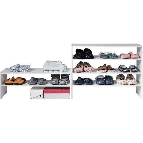 COSTWAY Étagère à Chaussures 3 Pièces, Meuble de Rangement de 78 CM de Long, Étagère de Rangement à 2 Niveaux sur Pied, Idéal pour l'Entrée, Couloir, Salle de Bain, Salon, Noyer (Blanc) (1/5)