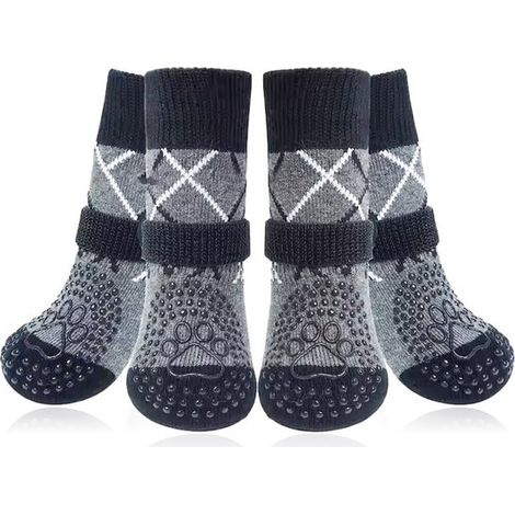 Chaussures pour chien, lot de 2 chaussettes antidérapantes pour chien, empêchent le chien de se lécher les pattes, adaptées aux sols durs, protection antidérapante pour les pattes, grises, taille M (1/5)