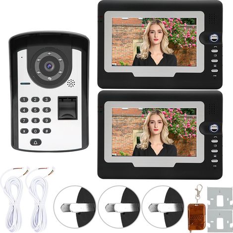 7in écran TFT visiophone filaire interphone porte sonnette empreinte digitale mot de passe déverrouillage à distance (prise AU) (1/5)