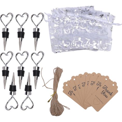 8 bouchons vin forme cœur avec sacs étiquettes – Corde jute mariage anniversaire célébration présent, décoration (1/5)