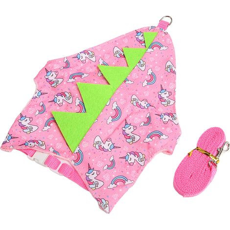 Vêtements pour lapin Style dinosaure, Polyester doux, pelucheux, couleurs vives, largement utilisé, avec laisse pour licorne rose S (1/5)