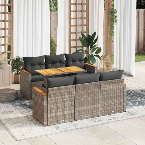 vidaXL Set sofás jardín y cojines 7 pzas ratán sintético acacia gris (1/5)