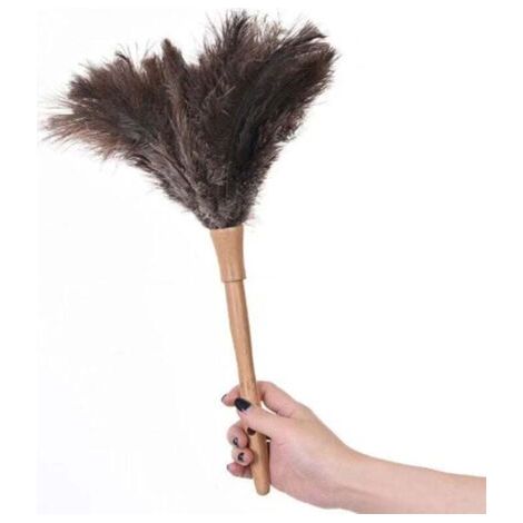 Plumeau en plumes d'autruche naturelles et moelleuses avec manche en bois, outil de nettoyage ménager