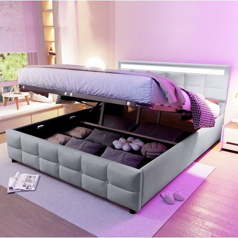 MEUBLIV Polsterbett 180x200 cm Grau – LED-Beleuchtung, Stauraum, ohne Matratze (1/5)