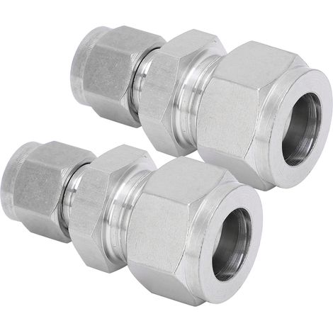 2 adaptateurs de raccord de tube à compression en acier inoxydable, connecteur à double virole droit (Ф8-Ф14) (1/5)