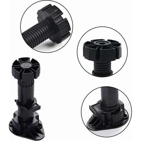 SNQ – Lot de 24 pieds de meuble réglables en plastique noir 80-100mm – Base à clip pour cuisine, armoire, canapé – Résistant à l'humidité - mm-100 (1/4)