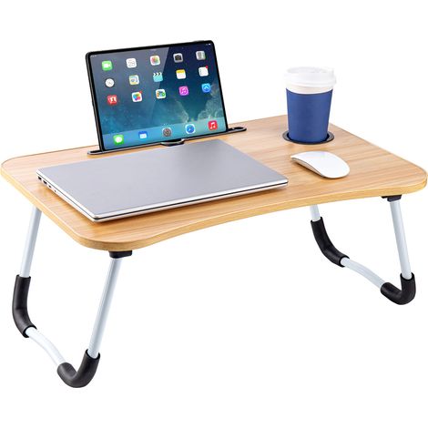 Laptop Bed Table 60 x 40 x 28cm Laptop Table Stand with Foldable Legs & Cup Slot Notebook Stand Computer laptop tray for Sofa Bed (1/5)