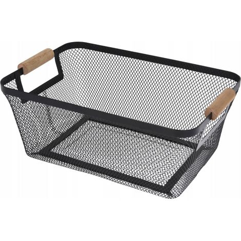 Cestino portaoggetti 30,5x21,5x14cm Metallo con manico in legno