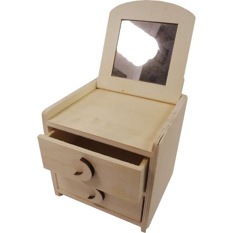 Boîte à bijoux en bois, dimensions env. 12 x 12 x 11,5 cm, avec miroir dans le couvercle à ouvrir et 2 tiroirs, poignées variables