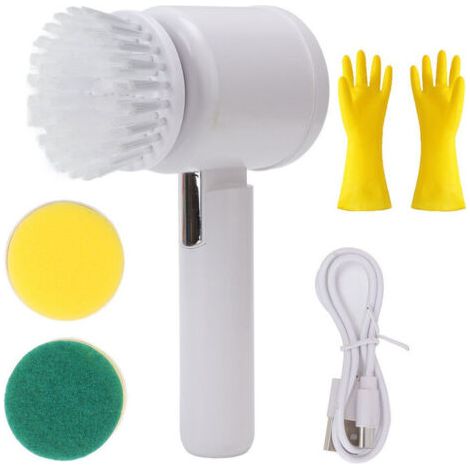 Produits de nettoyage-Brosse de nettoyage électrique multifonctionnelle/Blanc1 + Gants en latex Oxford/Épaissi 1 paire1 (1/5)