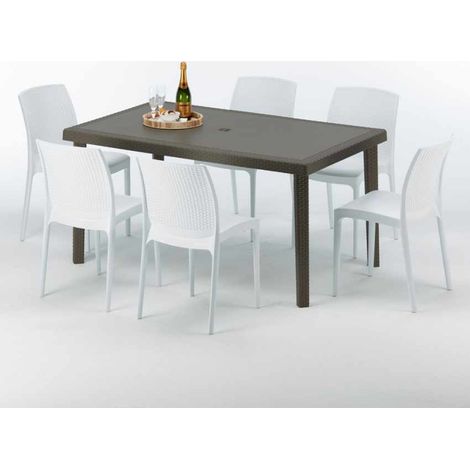 Mesa Rectangular Marrón 150x90 cm y 6 Sillas De Colores Focus
