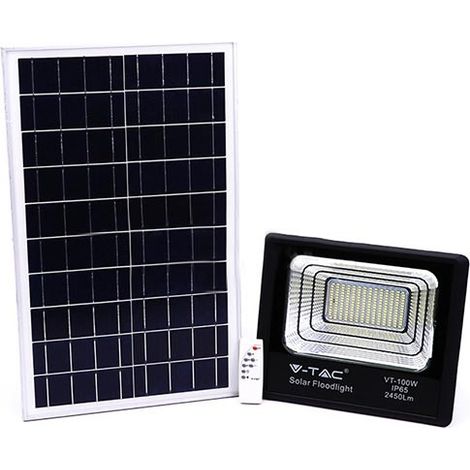 V-TAC Faro LED con Telecomando, Pannello Solare 35W, LiFePO4, Timer, Cavo 5m Bianco Naturale Nero IP65