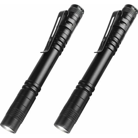 2 PCS Haute Lumens LED Lampe de Poche, Mini Lampe de Poche Portable en Forme de Stylo, Mini Pocket Pen Torche Lampe pour Camping, Randonnée, Urgence et Utilisation en Extérieur (Piles Non Incluses) Te (1/5)