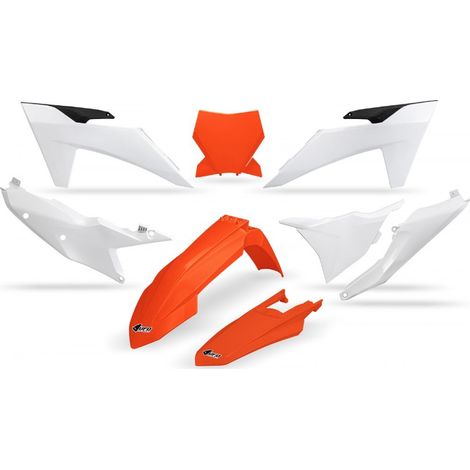Kit di plastiche UFO per KTM SX 125 / 250 / 300 TBI '23-'24, SX-F 250 / 350 / 450 '23-'24, colore originale (arancione/bianco).