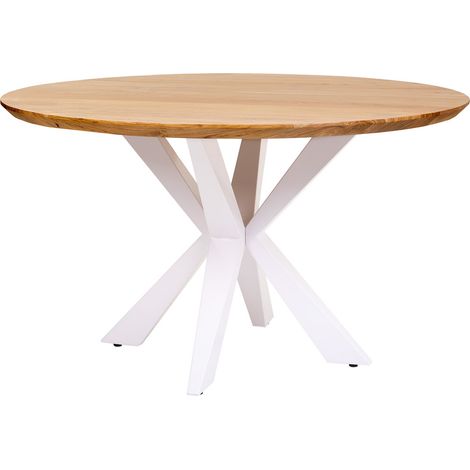 Mesa de comedor redonda de acacia color blanco natural, D130x77 (1/5)