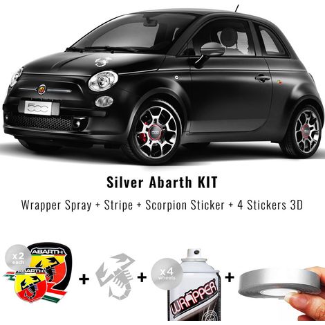 Kit Adesivo Replica Abarth per Fiat 500 con Scorpione, Argento