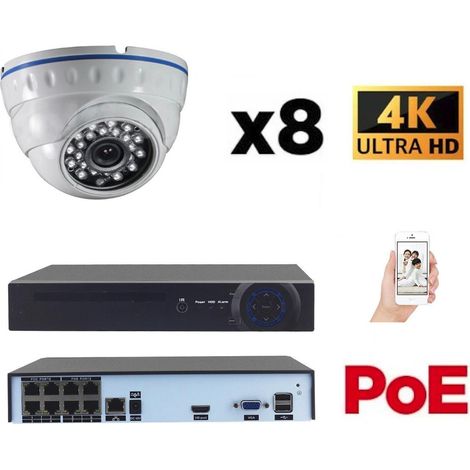 Kit vidéo-surveillance 8 caméras dome IP UltraHD 4K - 8Mp POE