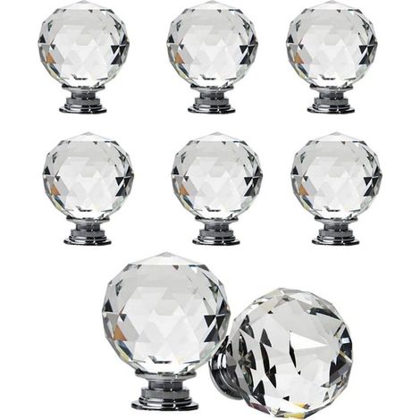 Ensemble de poignées de tiroirs et de portes de cuisine en cristal, 8 pièces, boutons de meubles sphériques - Parfait pour un usage quotidien, design ergonomique pour un confort optimal...