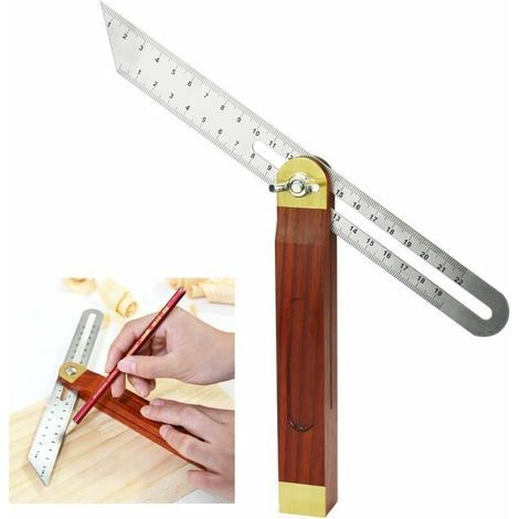 200 mm Winkelmesser aus Edelstahl und Holz – Verstellbarer Winkel 0 bis 360° – Für Tischler- und Architekturarbeiten – Doppelseitige Leiter (1/5)