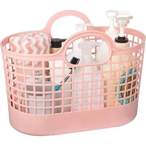 Panier de douche portable, sac de rangement souple en plastique avec poignées, organisateur de drainage, boîte de toilette pour salle de bain, chambre d'étudiante EssentiPink (1/5)