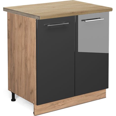 Spülenunterschrank Fame-Line, Anthrazit Hochglanz, 80 cm , AP Eiche, Vicco