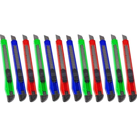 Couteau à Tapis - Cutter Rétractable 9mm - Kit de 12 Pièces - Box Cutter Utilitaire (1/5)