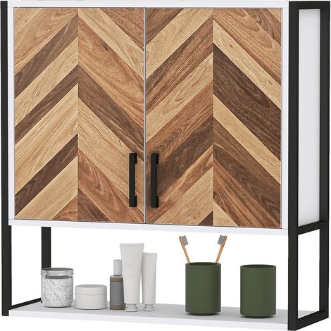 Armoire murale de salle de bain 2 portes étagère réglable ouverte 59x20x60 cm (1/5)