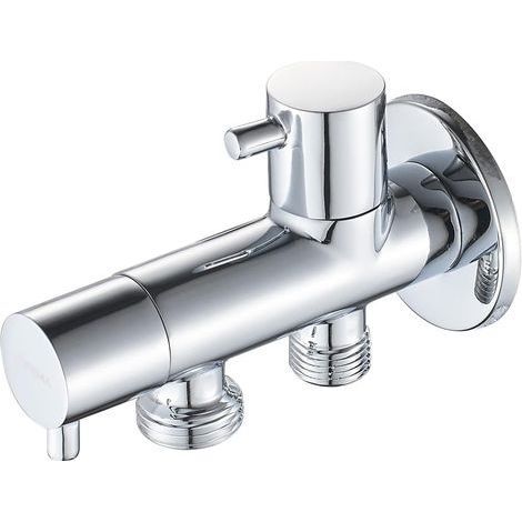 Robinet d'Arretz de régulation avec Poignée pour Douchette WC, Robinet d'Arret avec Deux sortie (20mm, Eau froide), Chromé (1/5)