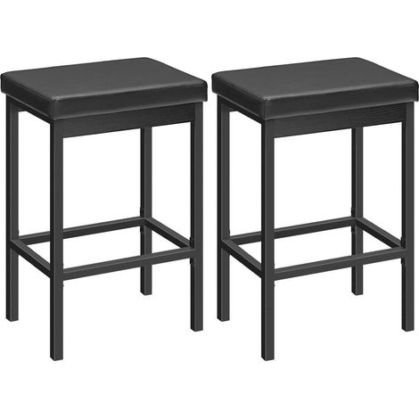 Barhocker 2er-Set, 63cm hoch, gepolsterte Sitzfläche, Metallrahmen, Schwarz (1/5)