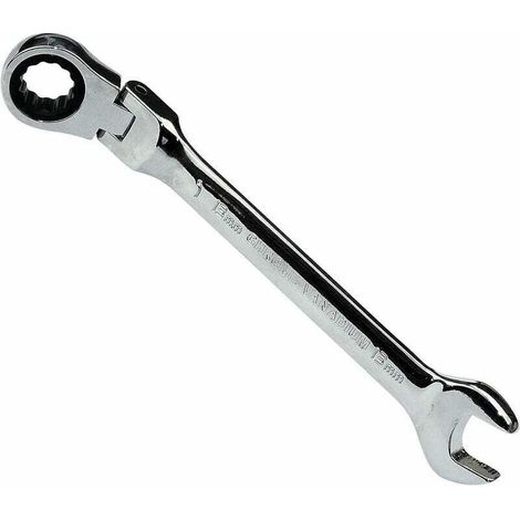 Clé Plate Mixte à Fourche/Classique 13mm - vers Clé à Cliquet à Tête Articulée/Flexible 13mm Anneau/Oeil 12 Pans - Non Réversible/Métrique - en Acier CR-V - Manche Droite Polie